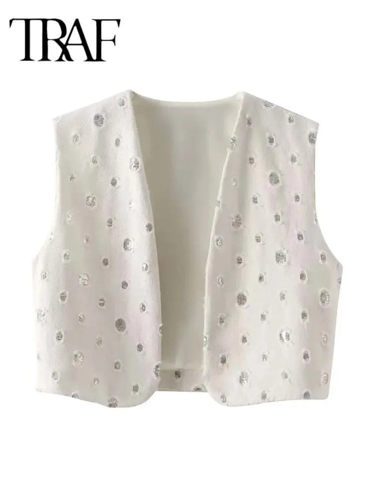 Elegant Sequin Skirt Sets For Women 2 Pieces Shinny Sleeveless Vest Women Suits