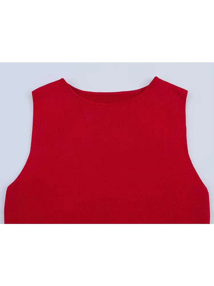 Dress Pleated Patchwork Simple Temperament Knitted Sleeveless