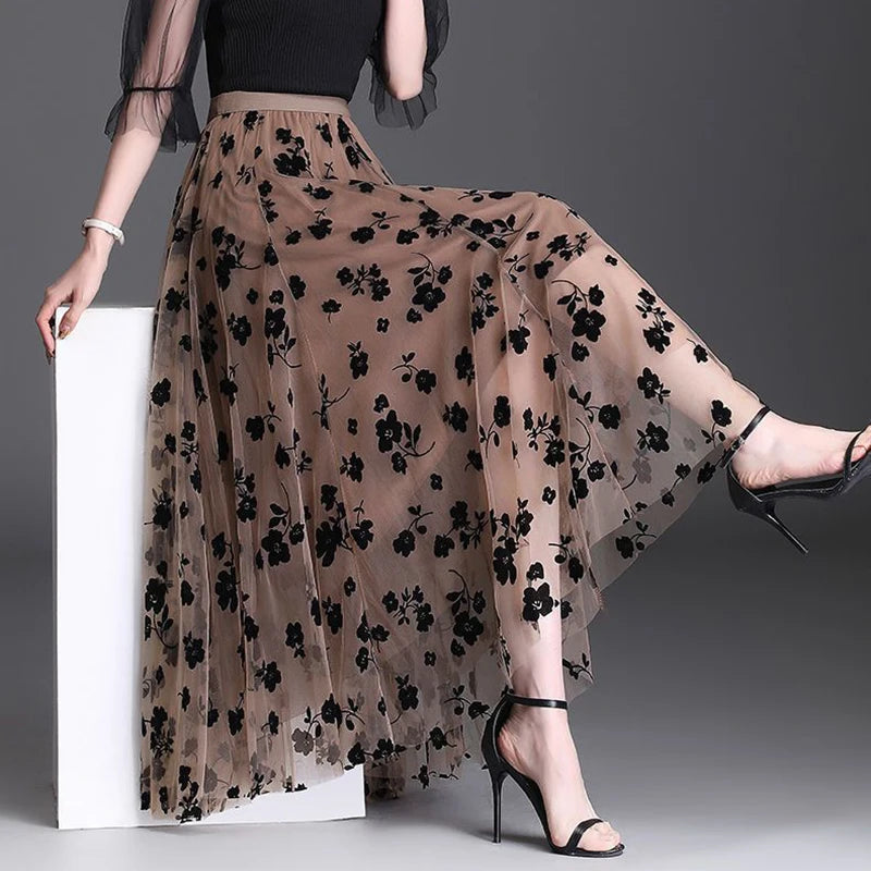 Tulle Skirt Fashion Summer Hook Floral Midi Skirt