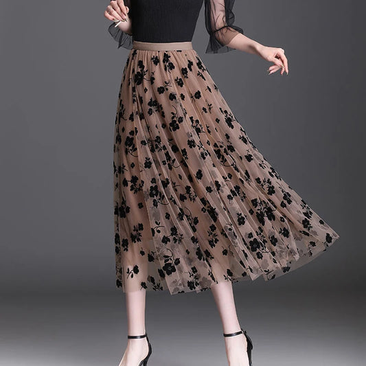 Tulle Skirt Fashion Summer Hook Floral Midi Skirt