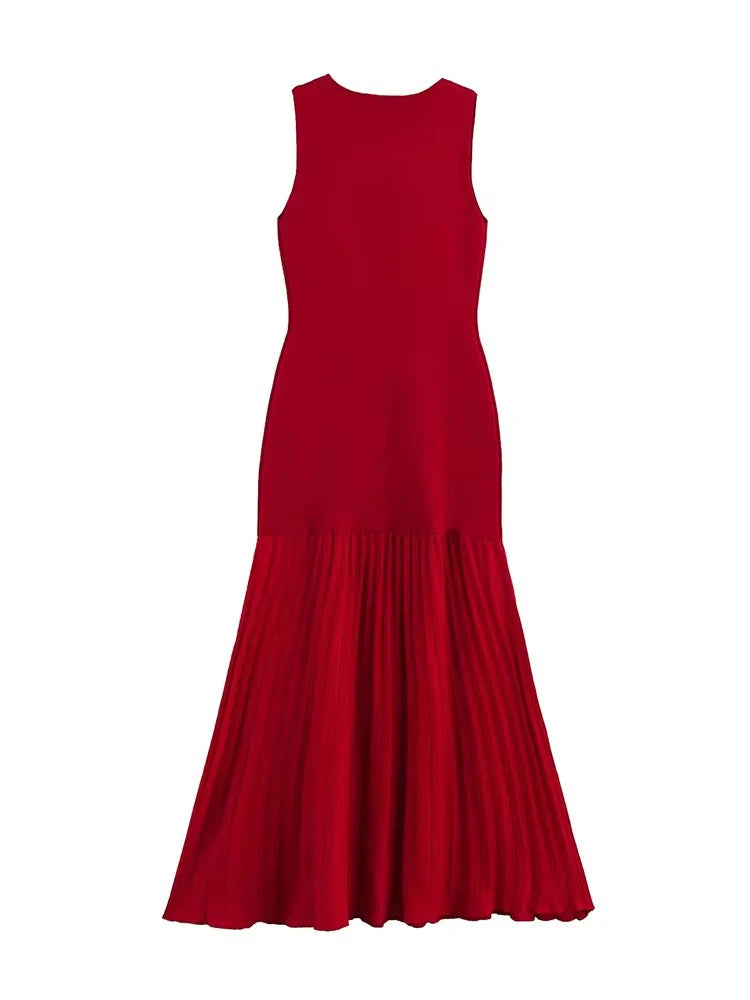 Dress Pleated Patchwork Simple Temperament Knitted Sleeveless