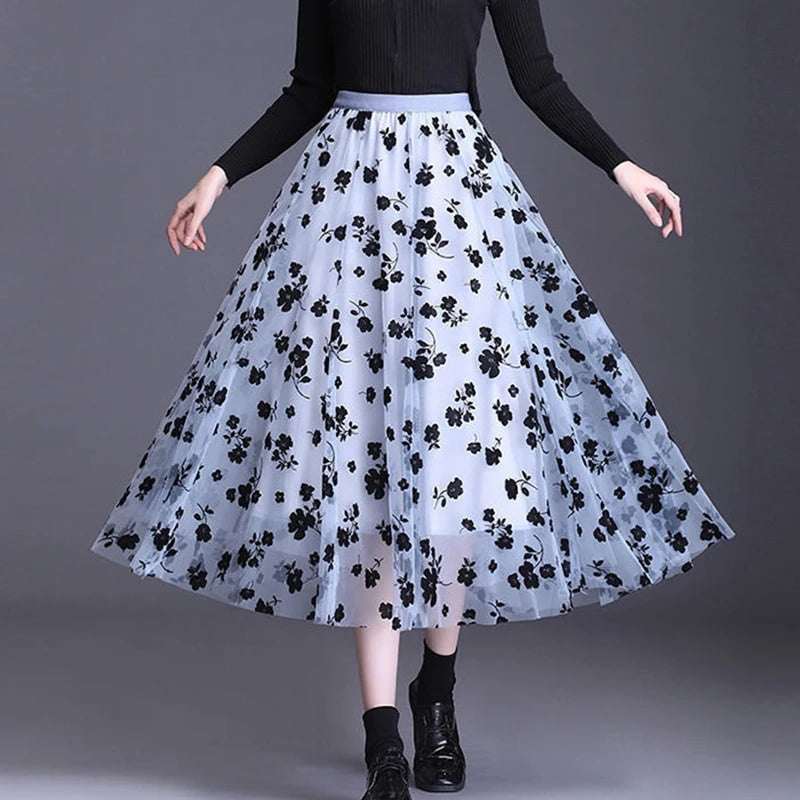 Tulle Skirt Fashion Summer Hook Floral Midi Skirt