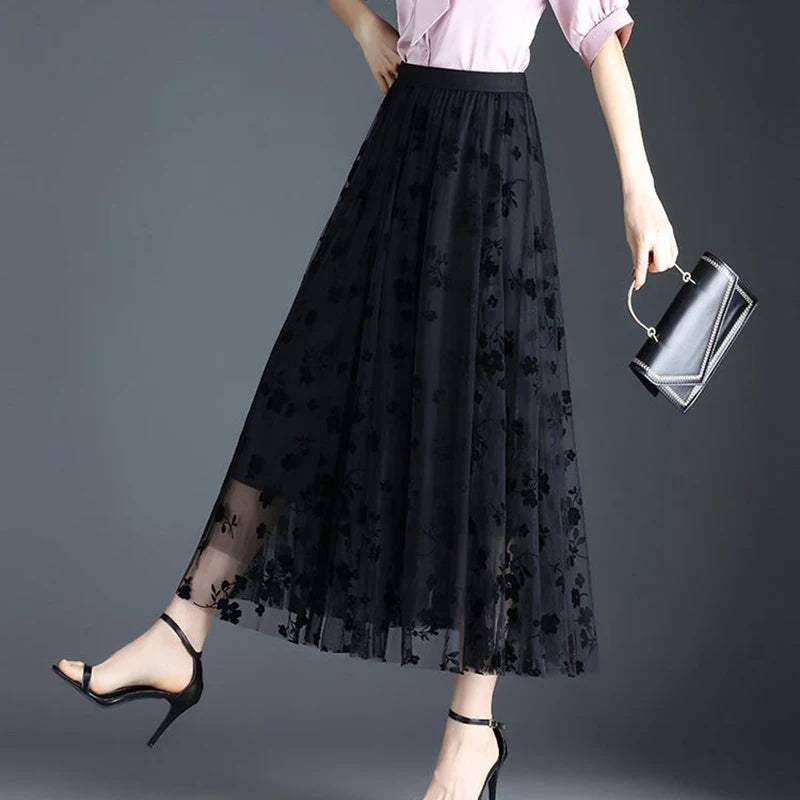 Tulle Skirt Fashion Summer Hook Floral Midi Skirt