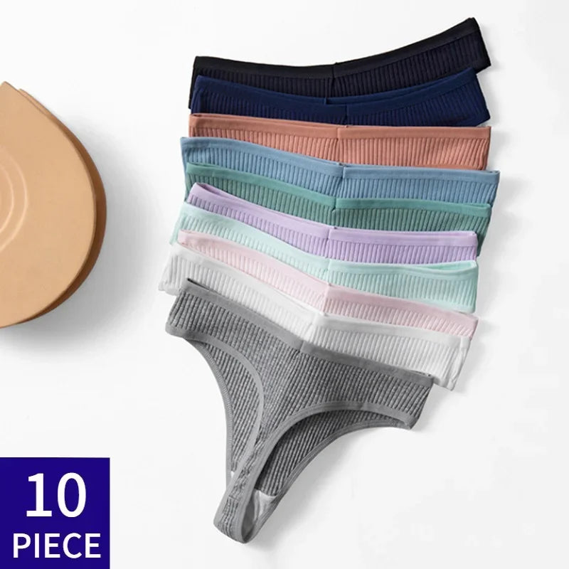 10Pcs/Set Women's New Thong Underwear Cotton Thread Underwear