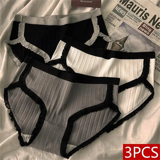 3Pcs/Set Cotton Panties Mid-Waist Women's Underwear