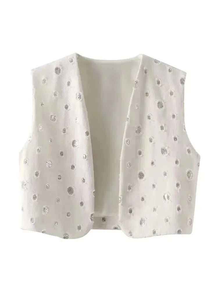 Elegant Sequin Skirt Sets For Women 2 Pieces Shinny Sleeveless Vest Women Suits