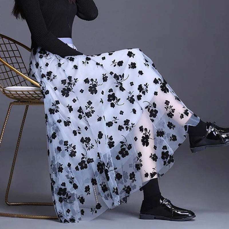 Tulle Skirt Fashion Summer Hook Floral Midi Skirt